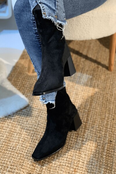 Seniorah Γυναικείες μπότες με τακούνι Daisy Black Suede