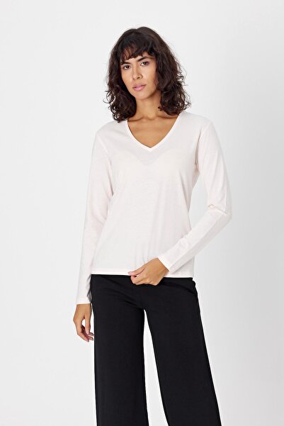 Comm-Ci Organik Pamuk T-Shirt, Uzun Kollu V Yaka  - Aspen