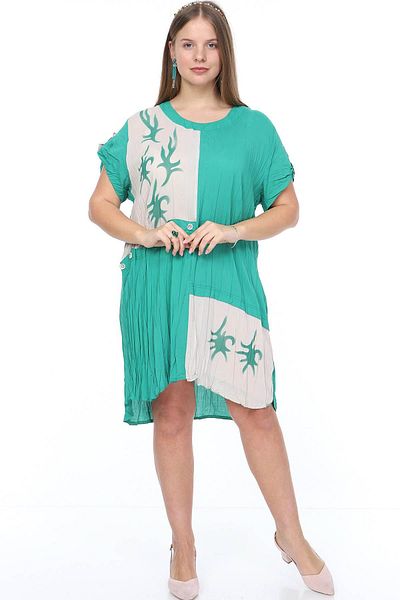 modayız Φόρεμα μπεζ πράσινο εμπριμέ Plus Size 15e-0887