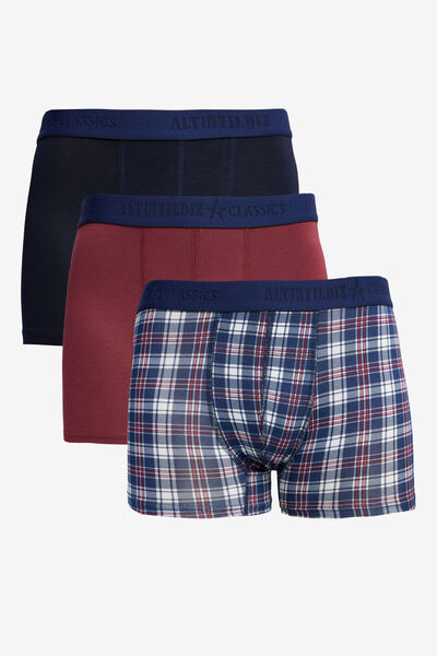 ALTINYILDIZ CLASSICS Ανδρικό Premium βαμβακερό Navy Blue-μπορντό 3 τεμαχίων με μοτίβο εύκαμπτο πακέτο μπόξερ