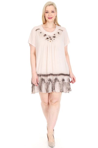 modayız Μπεζ Μπλουζάκι Μπλουζάκι Plus Size Φόρεμα 20y-0925
