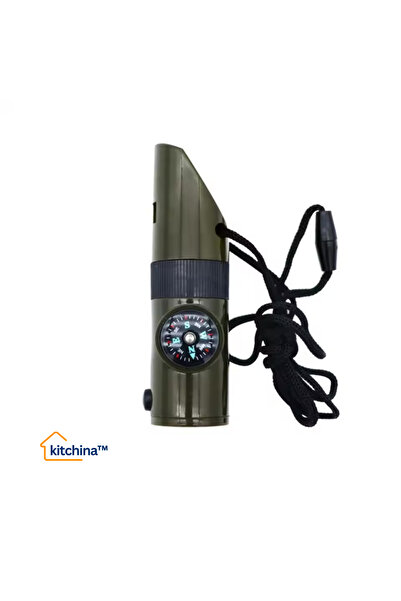 KitChina ® 7si 1 arada Acil Durum Düdüğü, El Feneri, Termometre, Pusula, Büyüteç, Depolama Bölmeli..
