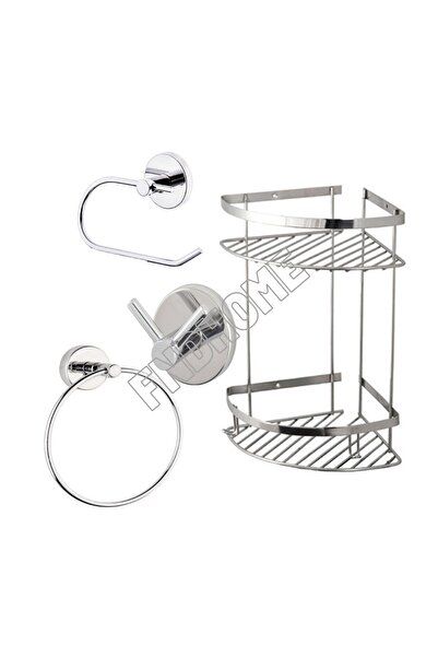 FNDHOME رف زاوية من الفولاذ المقاوم للصدأ، حامل شامبو مكون من طبقتين، حامل مناشف دائري، حامل رداء، حامل ورق المرحاض