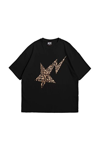 Tarzsokak Leopard Padajuća Zvezda Oversize kroj Unisex Crna