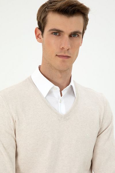 U.S. Polo Assn. Men's Cream Melange Basic Sweater 50294764 -Vr159