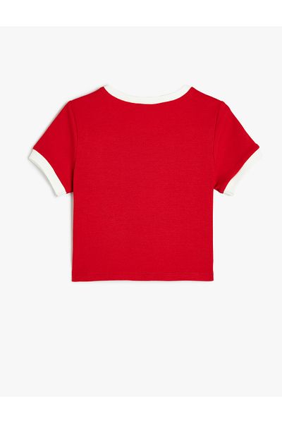 Koton Cotton Crew Neck Printed Crop T-Shirt