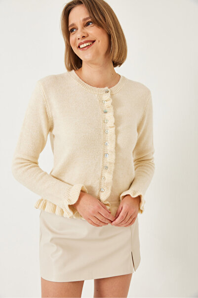 Bianco Lucci Kadın Düğmeli Fırfırlı Triko Hırka 20246946