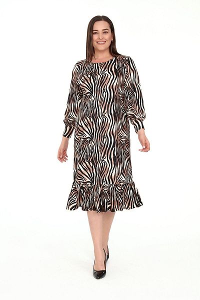 modayız Φόρεμα με βολάν με σχέδιο Zebra Plus Size 15d-1912