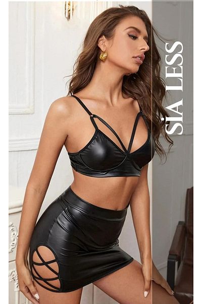 DOSESA Fancy Mini Strap Dress Sexy Night Wear Lame Leather Evening Dress Clüp