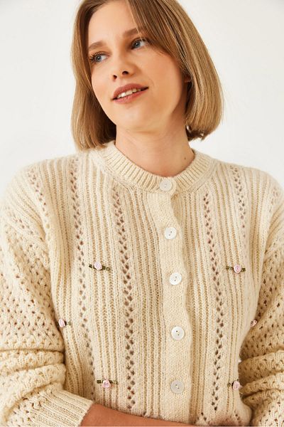 Bianco Lucci Women's Openwork Floral Knitwear Cardigan 20246904