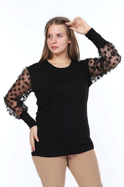 modayız Floral Sleeve Plus Size Blouse 6d-0842