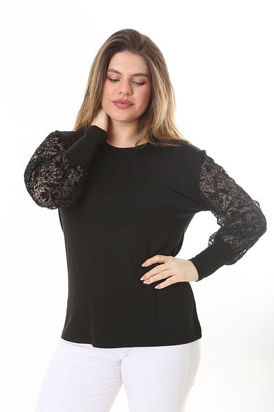 modayız Black Flexible Plus Size Blouse 7F-2505