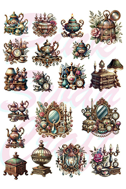 Pink Swan Craft مجموعة ملصقات العناصر الفيكتورية العتيقة، مجلة رصاصة، ملصقات ...