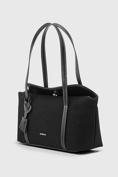 Housebags Bowling Style Black Canvas Shoulder Bag with Flap, 270 Model