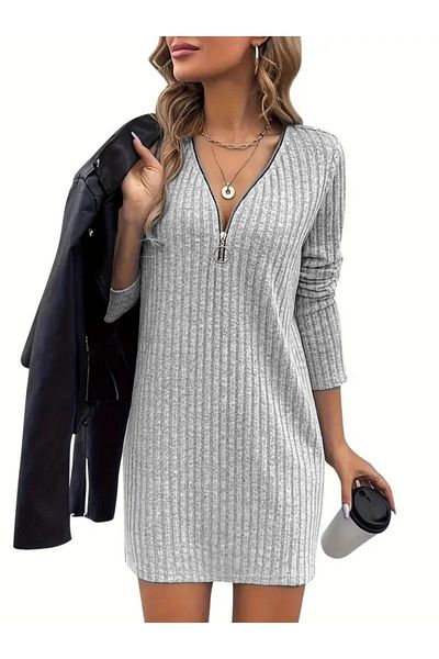 Kokosh moda Γυναικείο μακρυμάνικο κοντό φόρεμα με φερμουάρ στο λαιμό