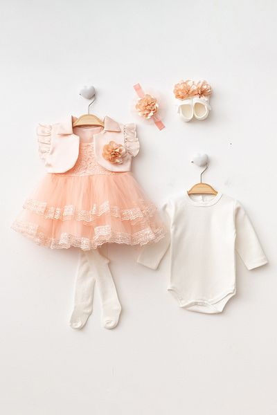 Ponpon Baby فستان أطفال فاخر مكون من 6 قطع - هدية لحديثي الولادة
