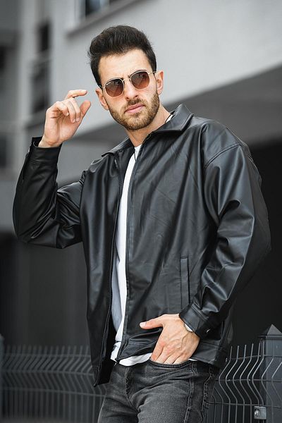 Oksit Vella Vintage - Ανδρικό δερμάτινο μπουφάν Oversize