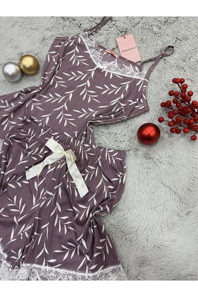 pijamaworld Yazlikh Soft Fabric Rope Strap Shorts Pajama Set
