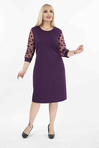 modayız Polka Dot Flocked Sleeve Plus Size Dress 15b-2037