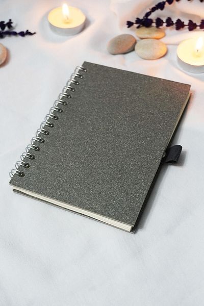 markcat 14X9 cm Grey Lined Mini Notebook - Spiral Pocket - Notepad - Memo Pad