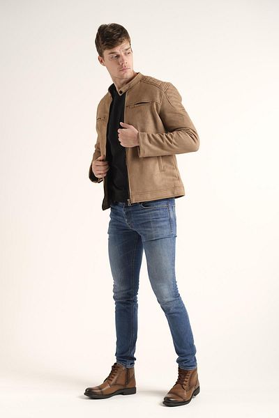 Oksit Ανδρικό σουέτ παλτό Tuci Zenta Slim Fit Judge Collar με φλις εσωτερικά