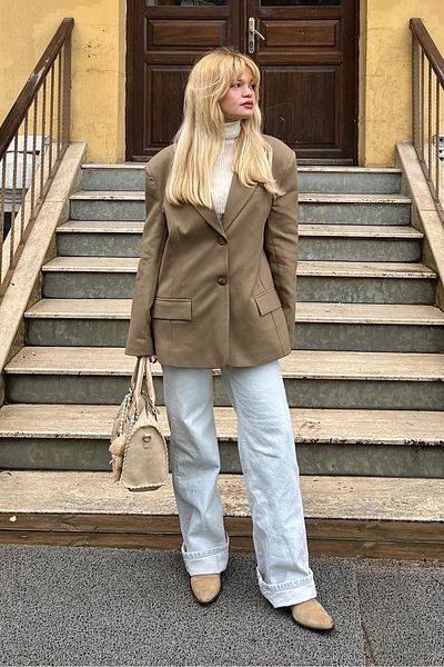 Bases Μπουφάν μπλέιζερ σε σκούρο μπεζ Oversize