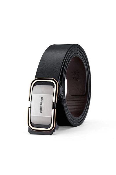 BISON DENIM Men's Leather New York Belt with Hidden Mechanism