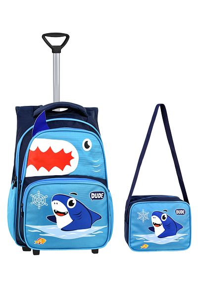 Çanta Trend Geantă pentru școală primară + cutie de prânz cu imprimeu Rickshaw Shark, caracteristică ortopedică pentru spate