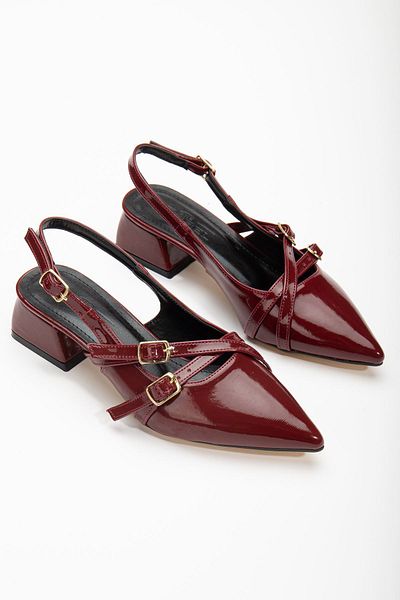 Hayalimdeki Ayakkabı Pantofi cu toc de damă din piele lacuită Pary Burgundy