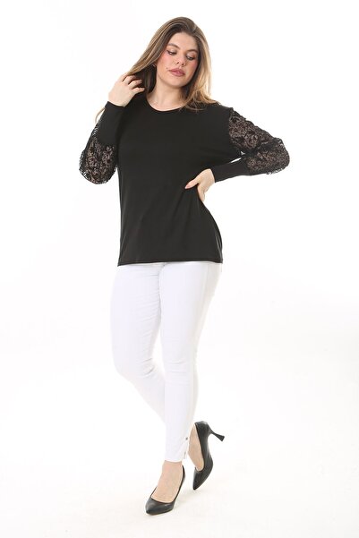 modayız Μαύρη ελαστική μπλούζα Plus Size 7F-2505