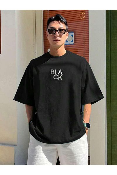 DEEPSENCE Men's Oversize Black Printed Black T-Shirt