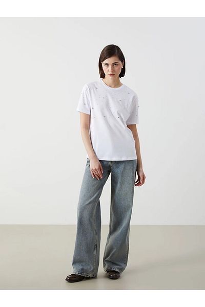 LC Waikiki Tricou pentru damă LCW Vision Crew Neck Stone