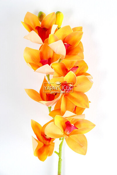 Yapay Çiçek Deposu Yapay Islak Dokulu 10 Kandilli Singapur Orkide Çiçeği 75 cm Turuncu