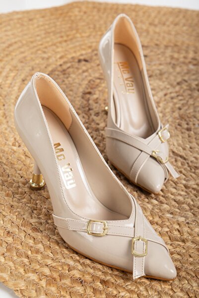 Hayalimdeki Ayakkabı Stiletto cu vârf ascuțit cu cataramă dublă Karya bej