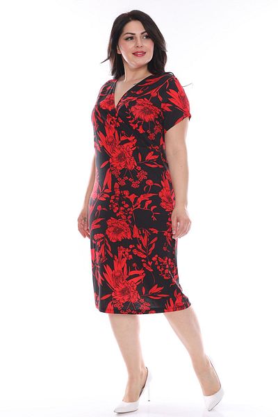 modayız Φόρεμα με κόκκινο σχέδιο με διπλό γιακά Plus Size 28c-0968