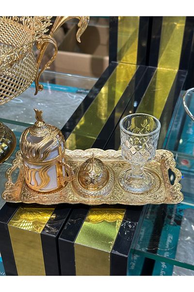 LeesHome Gold1 - Σετ φλιτζάνι γαμπρού με δίσκο καφέ και τα πάνω από αυτό