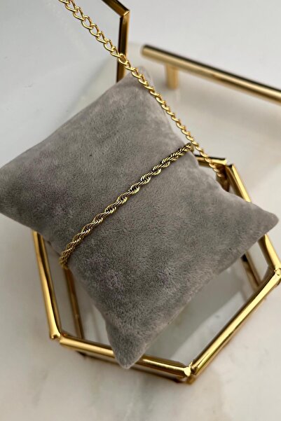 Modex Steel Gold Color Fine Twist Bracelet(19 cm)