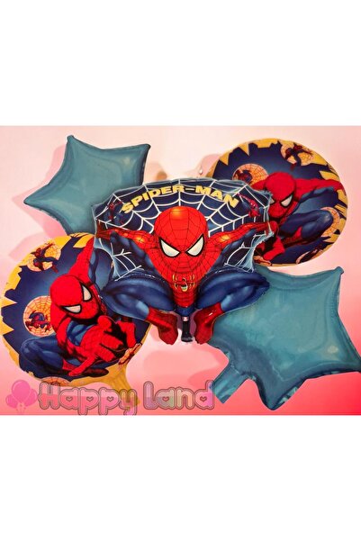Happyland Spiderman Örümcek Adam  5'li Folyo Balon Seti Spiderman Konsept Doğum Günü Süsleri