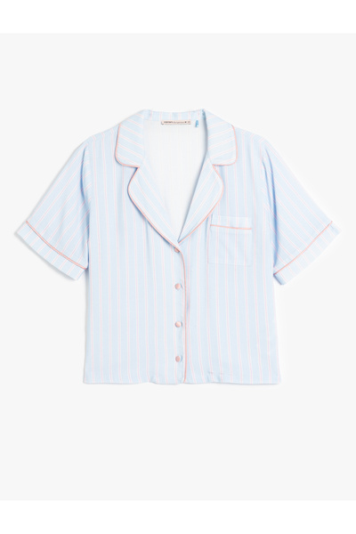 Koton Viskon Kısa Kollu Düğmeli Gömlek Yaka Pijama Üstü