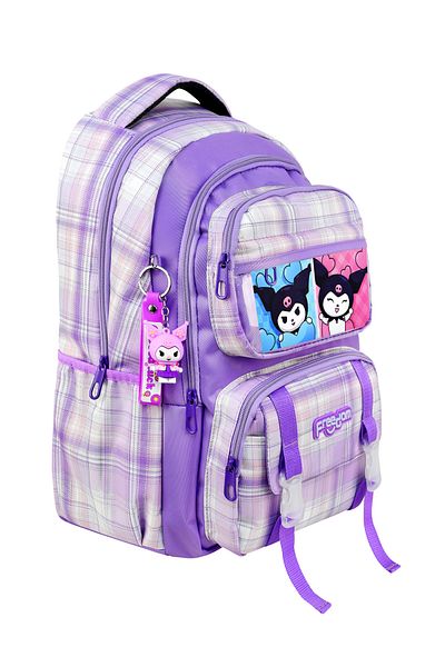 Just Polo JP Rucsac de școală impermeabil cu model Kuromi și cu mai multe buzunare + breloc KuromiJust Polo