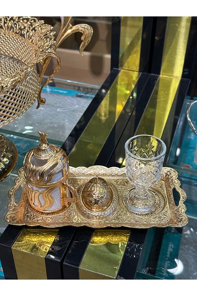 LeesHome Gold1 - Σετ φλιτζάνι γαμπρού με δίσκο καφέ και τα πάνω από αυτό