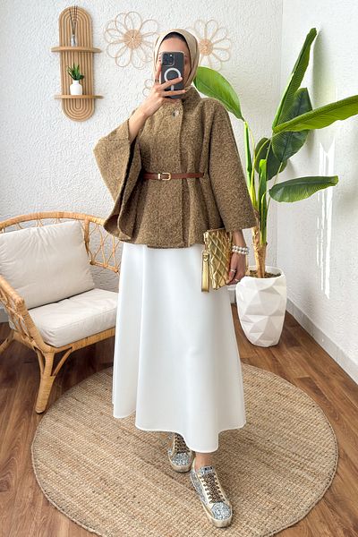 Salih Çelebi Poncho Hijab 3021 - Cu centură și maro