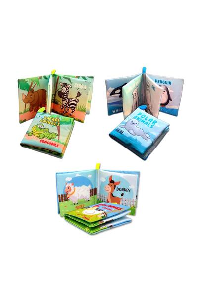 Tox 3 Kitap Ingilizce Çiftlik Hayvanları , Kutup Ve Safari Hayvanları Kumaş Sessiz Kitap E119 E125 E