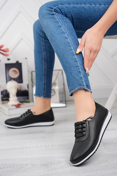 Aymood Pantofi de balerină ortopedici Daily Soft pentru femei, cu șnur negru