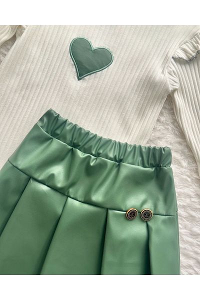 Murat Baby Girls Green Leather Skirt Heart Blouse Bottom-Top Suit