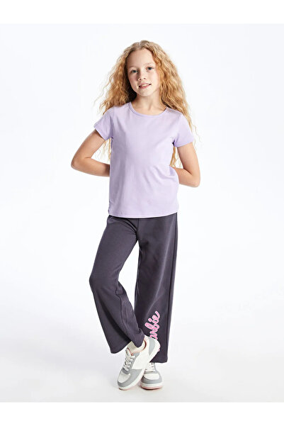 LC Waikiki Παιδικό αθλητικό παντελόνι LCW με ελαστική μέση σε ανθρακί χρώμα με στάμπα Barbie για κορίτσια