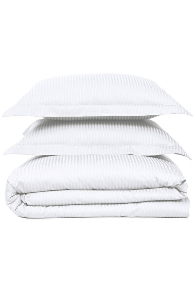 Generic طقم لحاف مخطط فندقي، مقاس مفرد (160×210 سم)، 4 قطع، 100% قطن