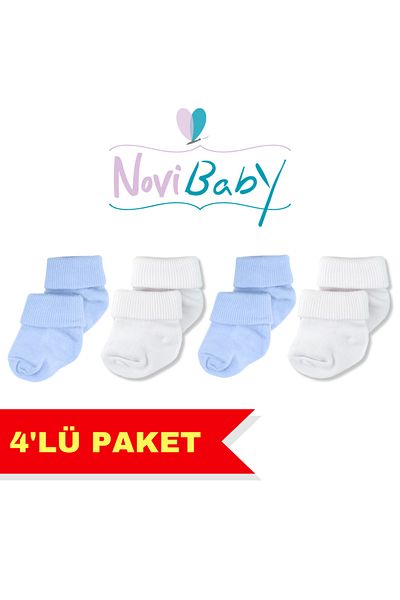 Novibaby 4-Piece Bamboo Baby Socks, Newborn Baby Socks, Girls Boys, White Pink Ecru