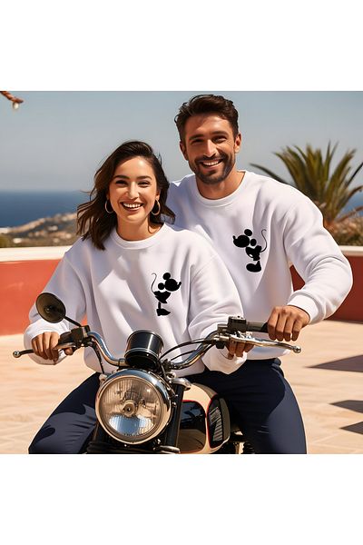 Gölge Store Ανδρικό φούτερ Mickey Mause για την Ημέρα του Αγίου Βαλεντίνου με λαιμόκοψη 7011E