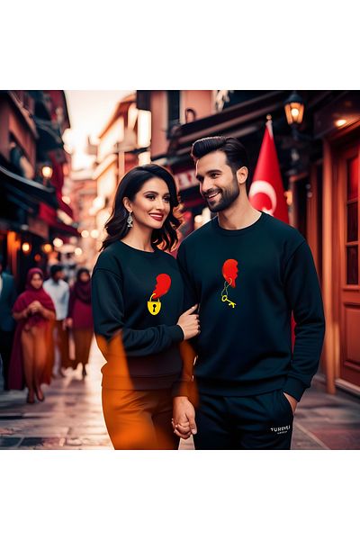 Gölge Store Valentine's Day Crew Neck Mens Slimfit Sweatshirt - Heart Lock 7016E